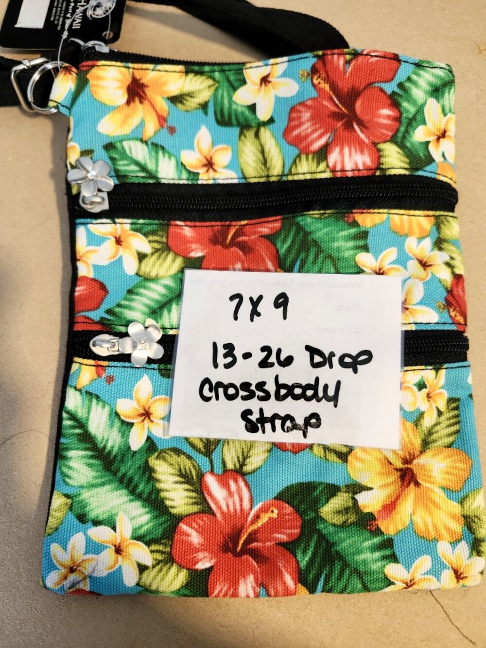 island Impressions Crossbody Bag Hawaiian Floral Tropical 7x9 Adjustable Strap - Picture 6 of 10